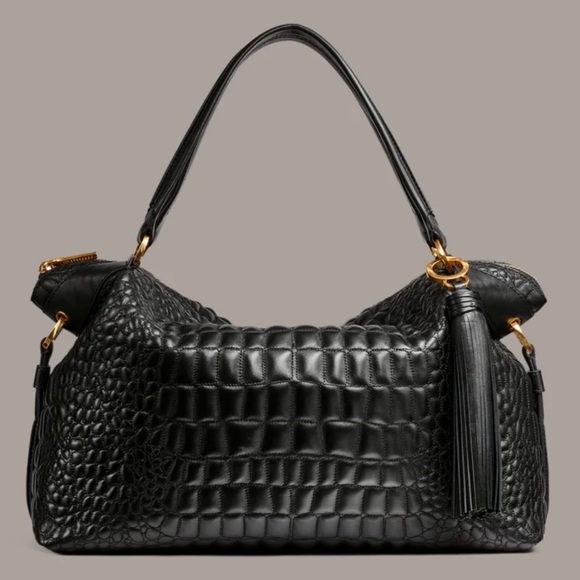 Donna Karan Black Crocodile-Embossed Hobo Bag